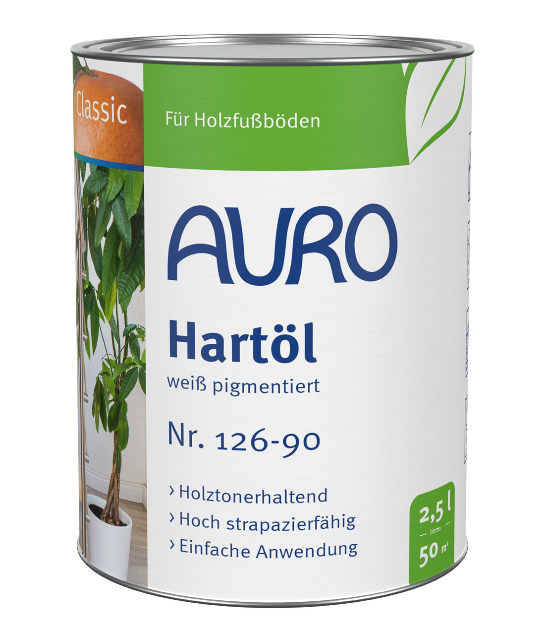 AURO Hartöl, weiß pigmentiert Nr. 126-90 in großer 2,5 Liter Dose für Holzschutz