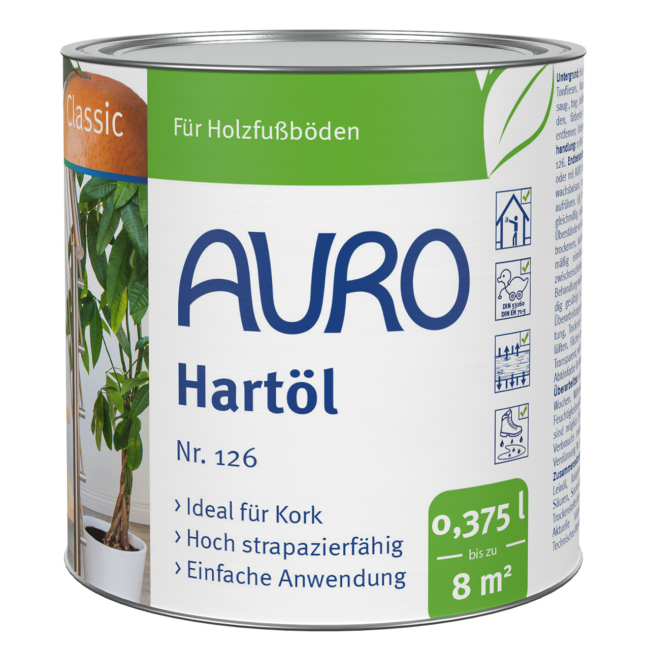 AURO Hartöl Nr. 126 in 0,375 Liter Dose – natürliches Öl für Holz- und Korkoberflächen
