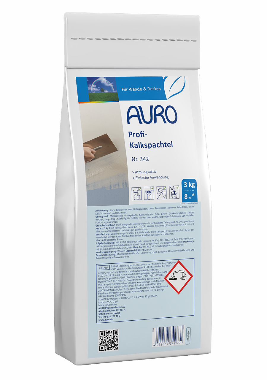 AURO Profi-Kalkspachtel Nr. 342 im 3 kg Sack zur Egalisierung ungleichmäßig saugender Wände wie Gipskartonplatten