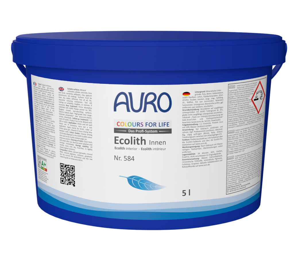 AURO COLOURS FOR LIFE Ecolith Innen Nr. 584 mineralische Wandfarbe im 5 Liter Gebinde mit hoher Deckkraft für Putze und Altanstriche