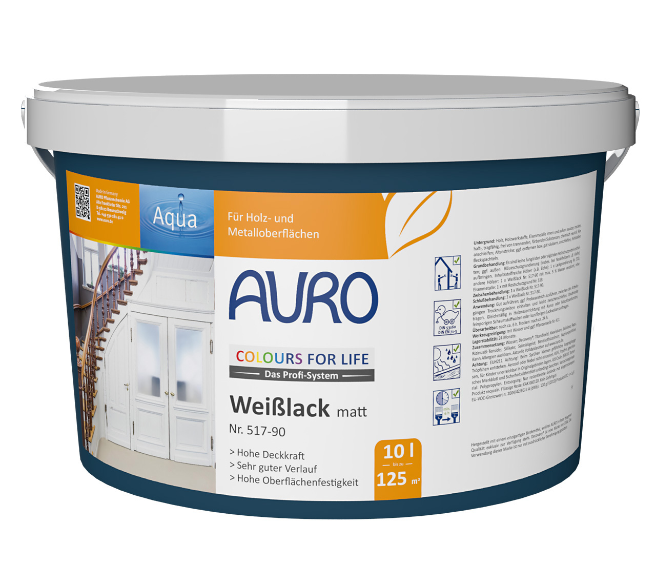 AURO COLOURS FOR LIFE Weißlack, matt im 10 Liter Gebinde – lösungsmittelfreier Anstrich für große Flächen