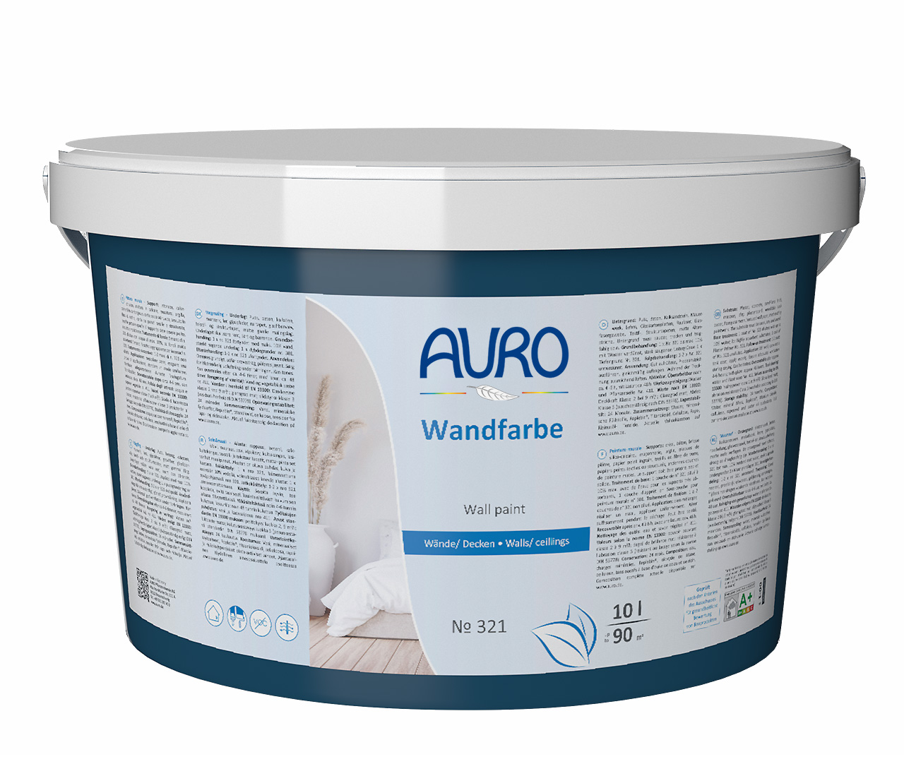 AURO Wandfarbe Nr. 321 in 10 Liter Gebinde – tropfarm, spritzarm, stark deckend für große Wandflächen