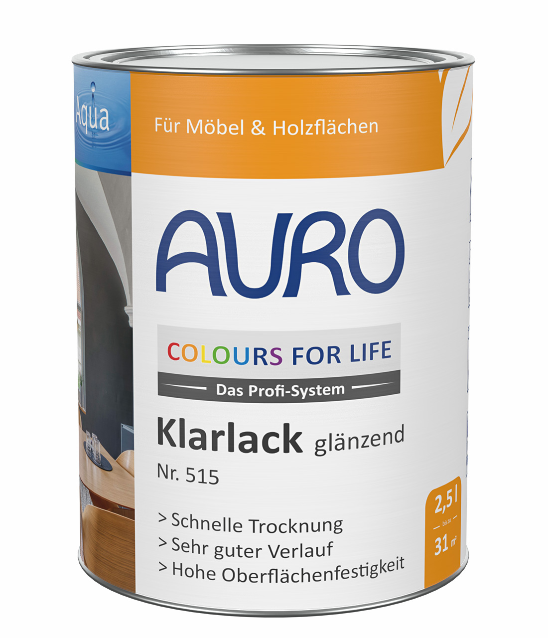 AURO COLOURS FOR LIFE Klarlack, glänzend im 2,5 Liter Gebinde – geeignet für Kindermöbel und Spielzeug