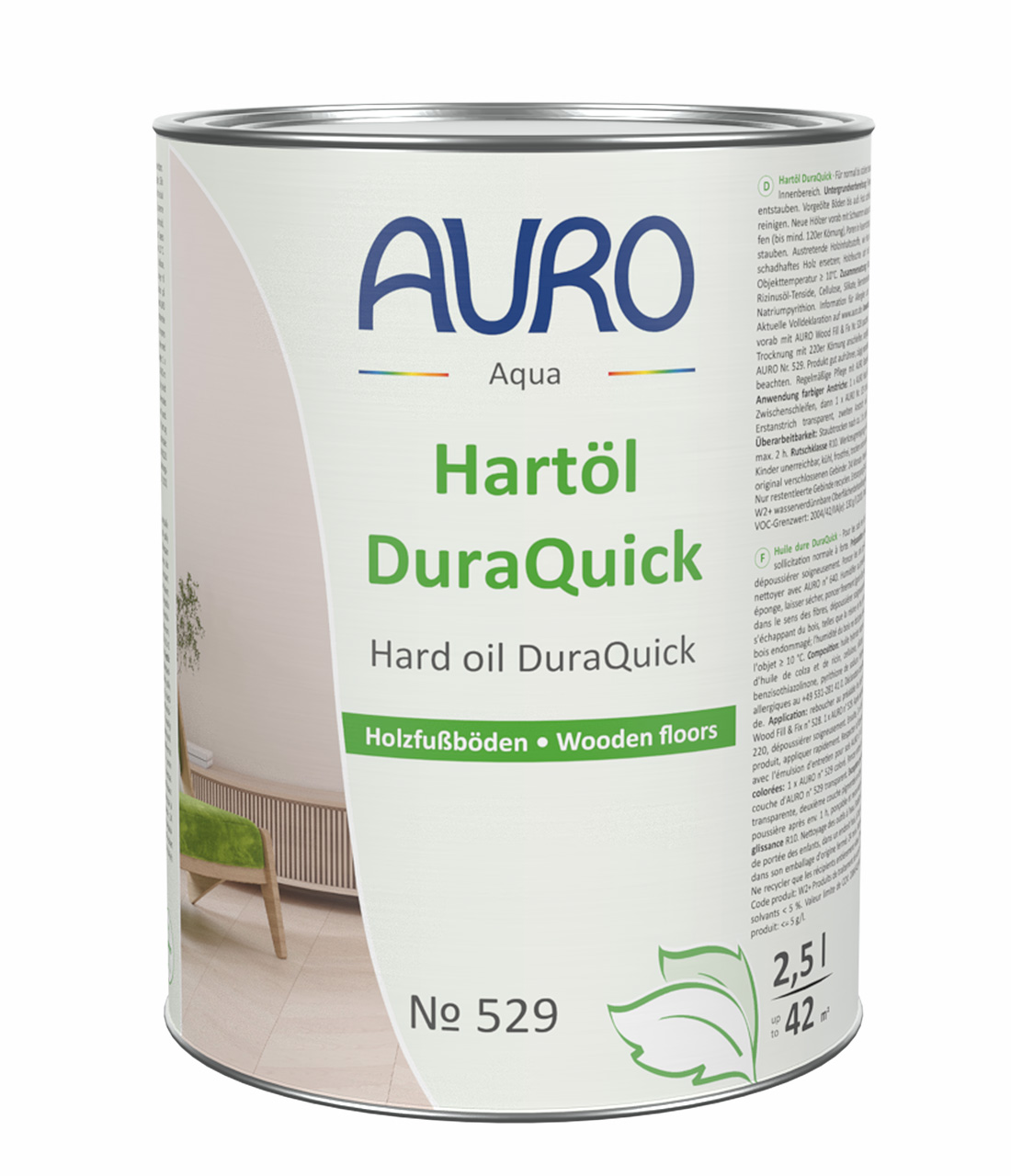AURO Hartöl DuraQuick Nr. 529 in 2,5 Liter Dose für Holzfußböden innen, transparentes und wasserverdünnbares Hartöl mit hoher Strapazierfähigkeit