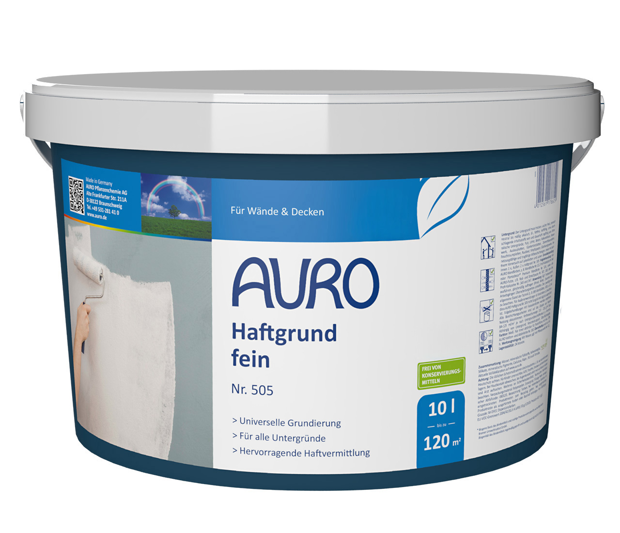 AURO Haftgrund, fein Nr. 505 im 10 Liter Gebinde – geruchsneutrale, tropfarm zu verarbeitende Grundierung