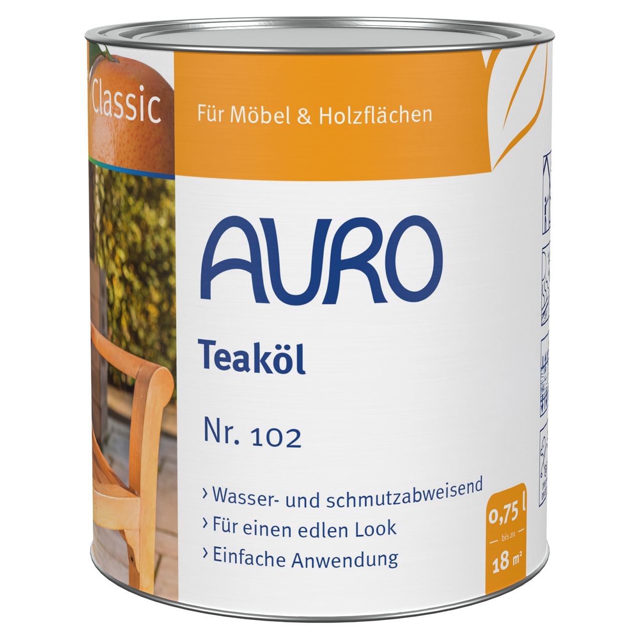 AURO Teaköl Nr. 102 in 0,75 Liter Dose – Holzöl für Außenbereich, naturfarben, geeignet für Gartenmöbelpflege