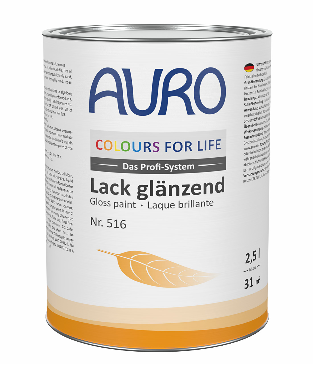 AURO COLOURS FOR LIFE Lack, glänzend im 2,5 Liter Gebinde für Holz, Metall und Spielzeug geeignet