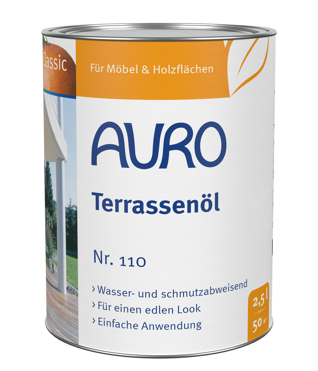 AURO Terrassenöl Nr. 110 in 2,5 Liter Dose – farbgebendes Öl für Holzterrassen