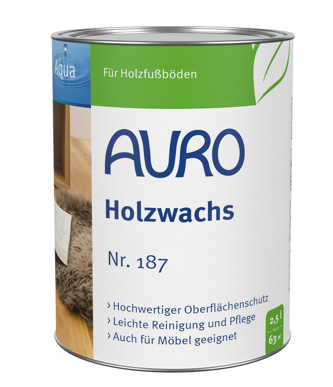 AURO Holzwachs Nr. 187 in 2,5 Liter Dose – natürliches Wachs für Holz- und Linoleumoberflächen