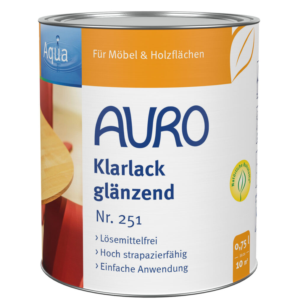 AURO Klarlack, glänzend Nr. 251 – 0,75 Liter Dose für Möbel und Holzobjekte im Innenbereich