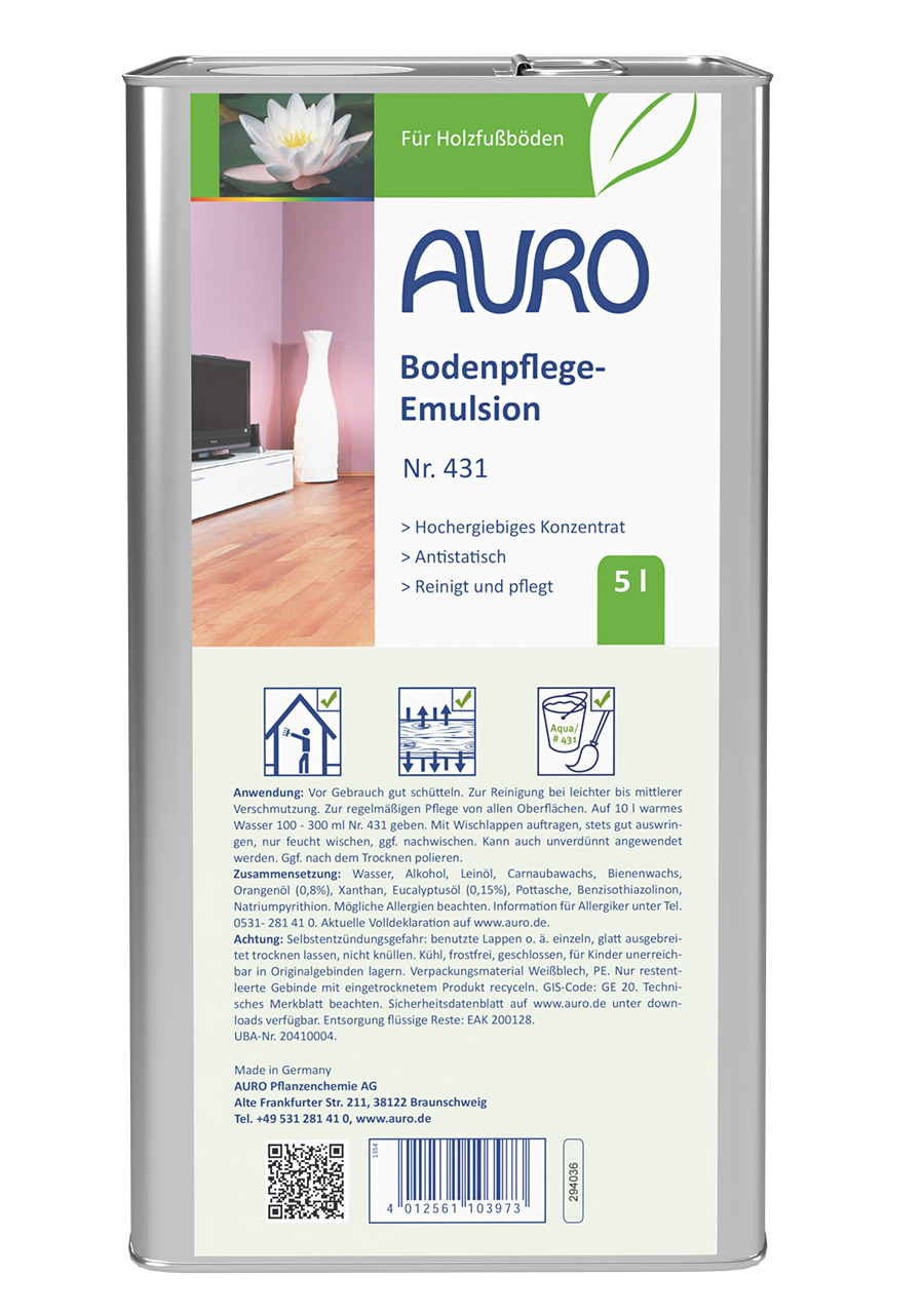 AURO Bodenpflege-Emulsion Nr. 431 im 5 Liter Kanister zur Pflege geölter oder gewachster Fußböden