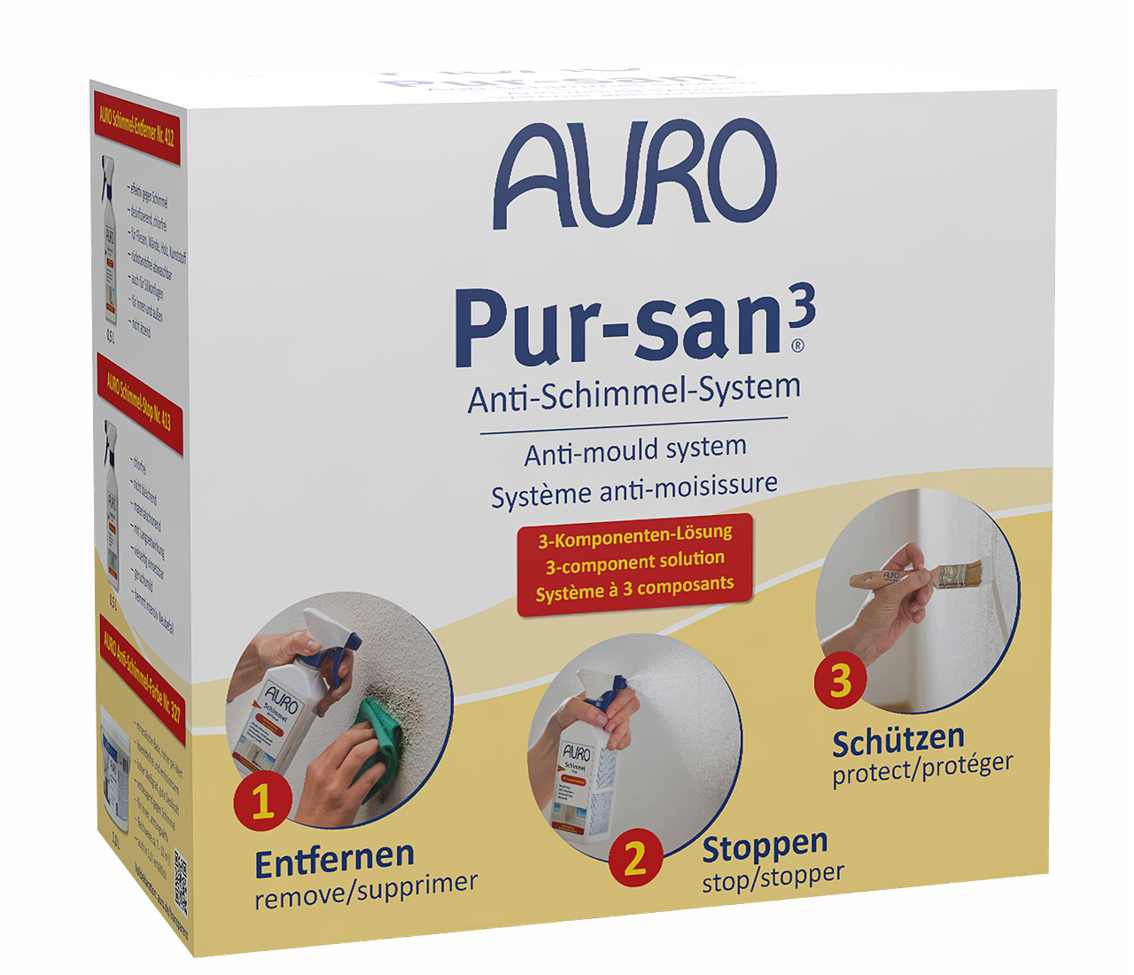 AURO Pur-san3 Nr. 414 im Set mit Schimmel-Entferner, Schimmel-Stop und ein Liter Anti-Schimmel-Farbe im praktischen Gebinde