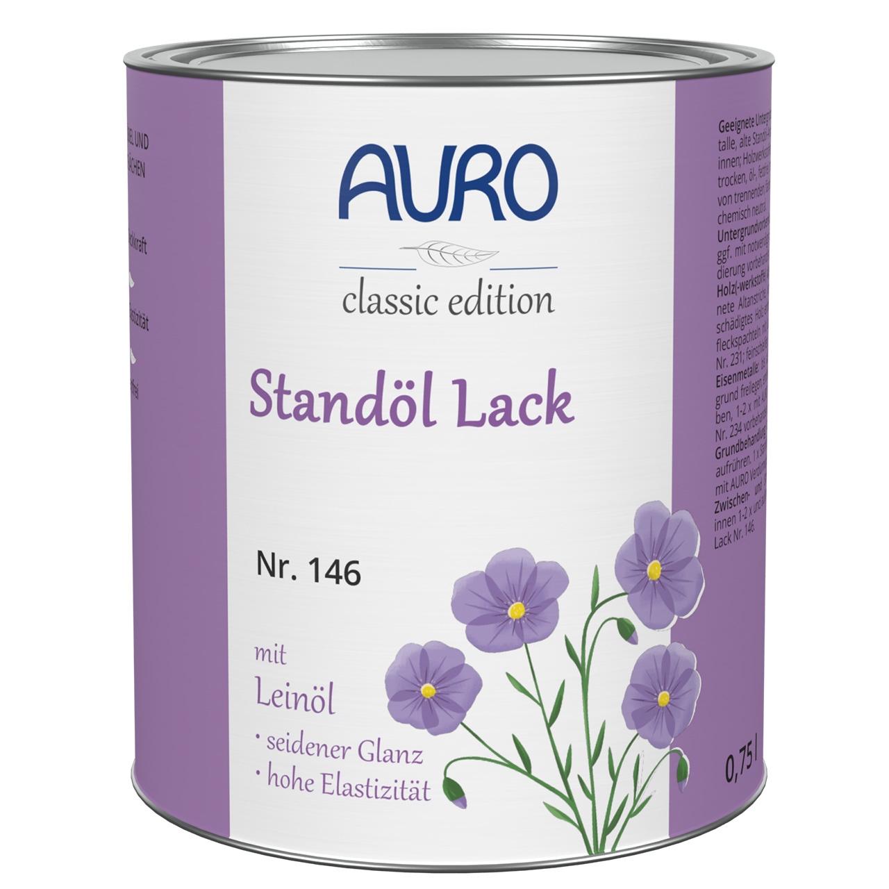 AURO Standöl-Lack Nr. 146 in 0,75 Liter Dose – seidener Holzanstrich aus Leinöl für Eisenmetalle und Holz