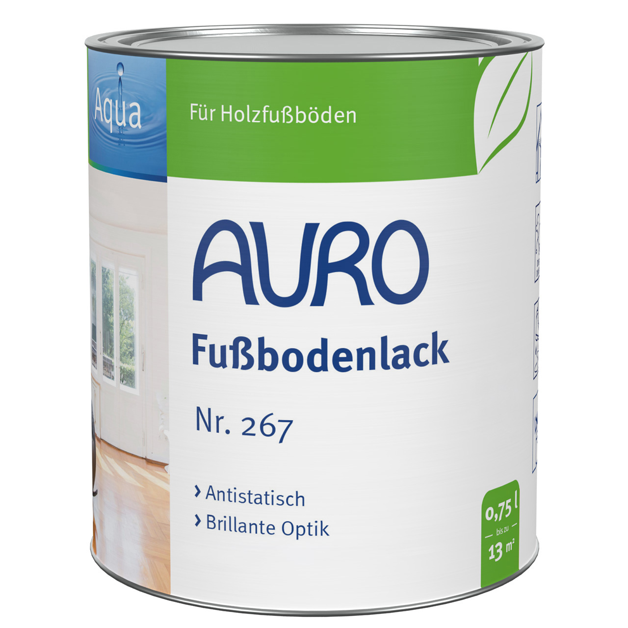 AURO Fußbodenlack Nr. 267 in 0,75 Liter Dose für strapazierfähige, schmutzabweisende Holzfußböden