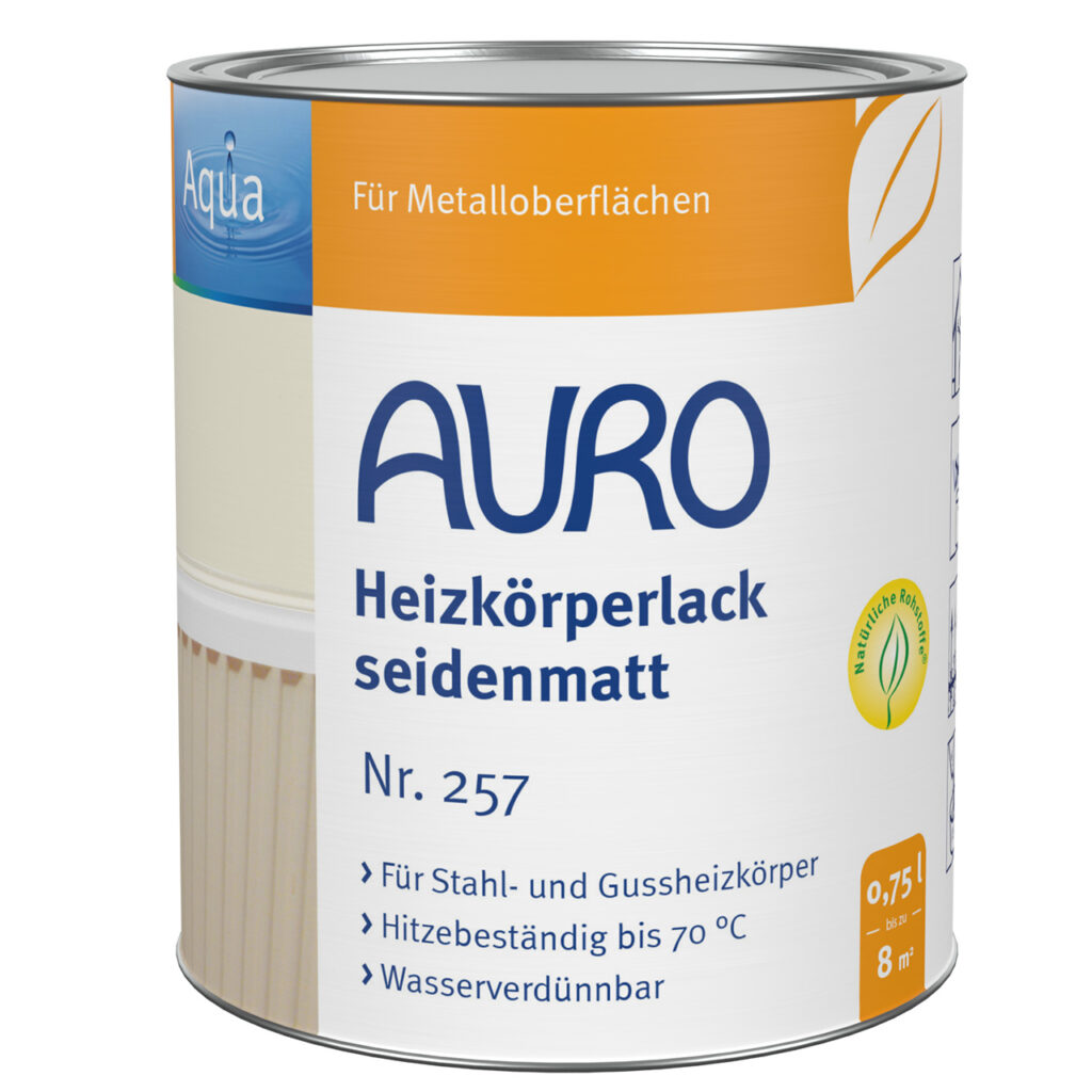AURO Heizkörperlack Nr. 257 seidenmatt weiß in 0,75 Liter Dose, geruchsarm, schnell trocknend, witterungsbeständig