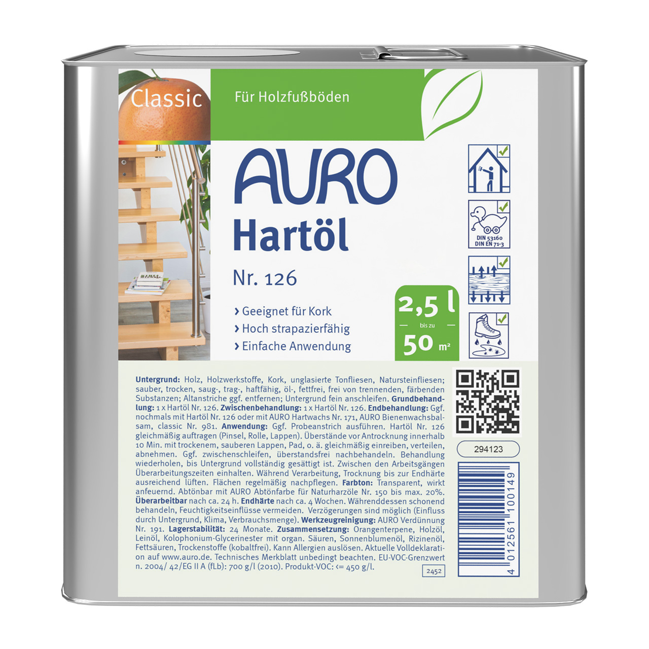 AURO Hartöl Nr. 126 in 2,5 Liter Kanister – Öl zur Grundierung oder Endbehandlung im Innenraum