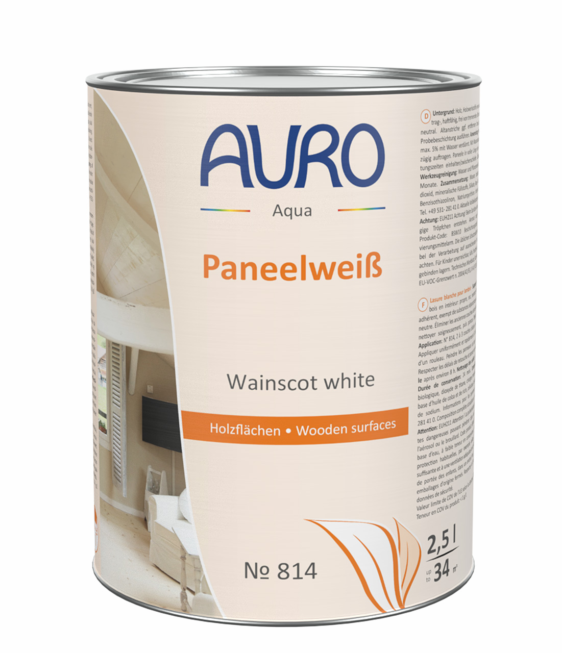 AURO Paneelweiß Nr. 814 in 2,5 Liter Dose – hochdeckende Lasur für helle Holzverkleidungen im Innenbereich