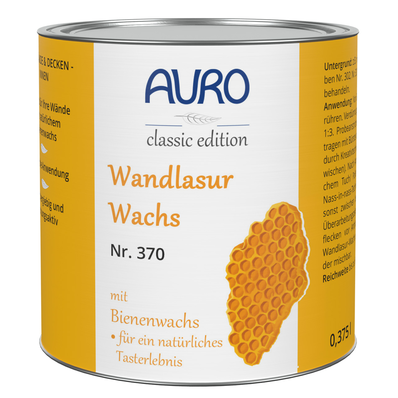 AURO Wandlasur-Wachs Nr. 370 in 0,375 Liter Dose – farbintensive Lasur mit Bienenwachs für Wand- und Deckenflächen