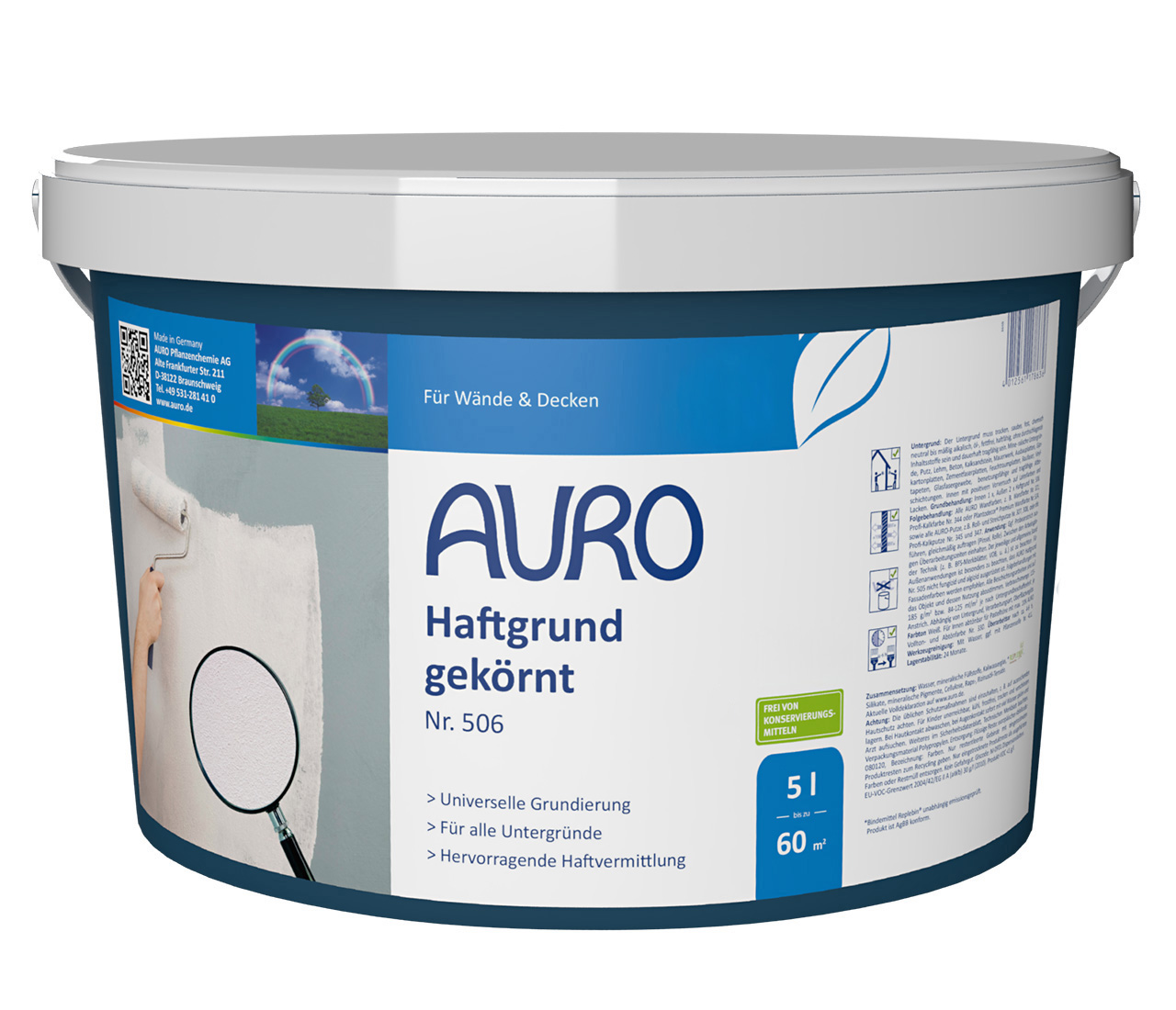 AURO Haftgrund, gekörnt Nr. 506 im 5 Liter Gebinde – konservierungsmittelfreie Grundierung für innen und außen