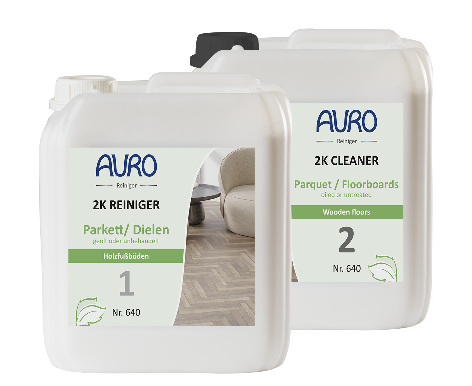 AURO 2K Reiniger Parkett & Dielen Nr. 640 Set mit 2 x 5 Liter für gründliche Reinigung und Vorbereitung von Parkett und Dielen