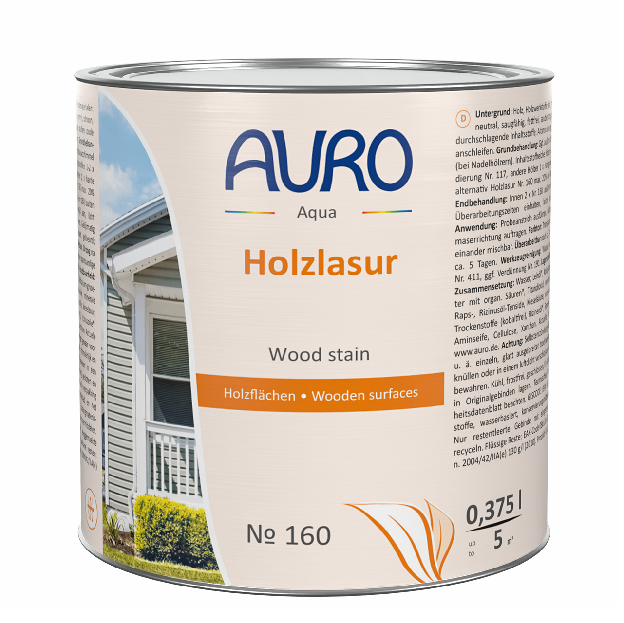 AURO Holzlasur, Aqua Nr. 160 in 0,375 Liter Dose – seidenglänzende Lasur für Innen und Außen