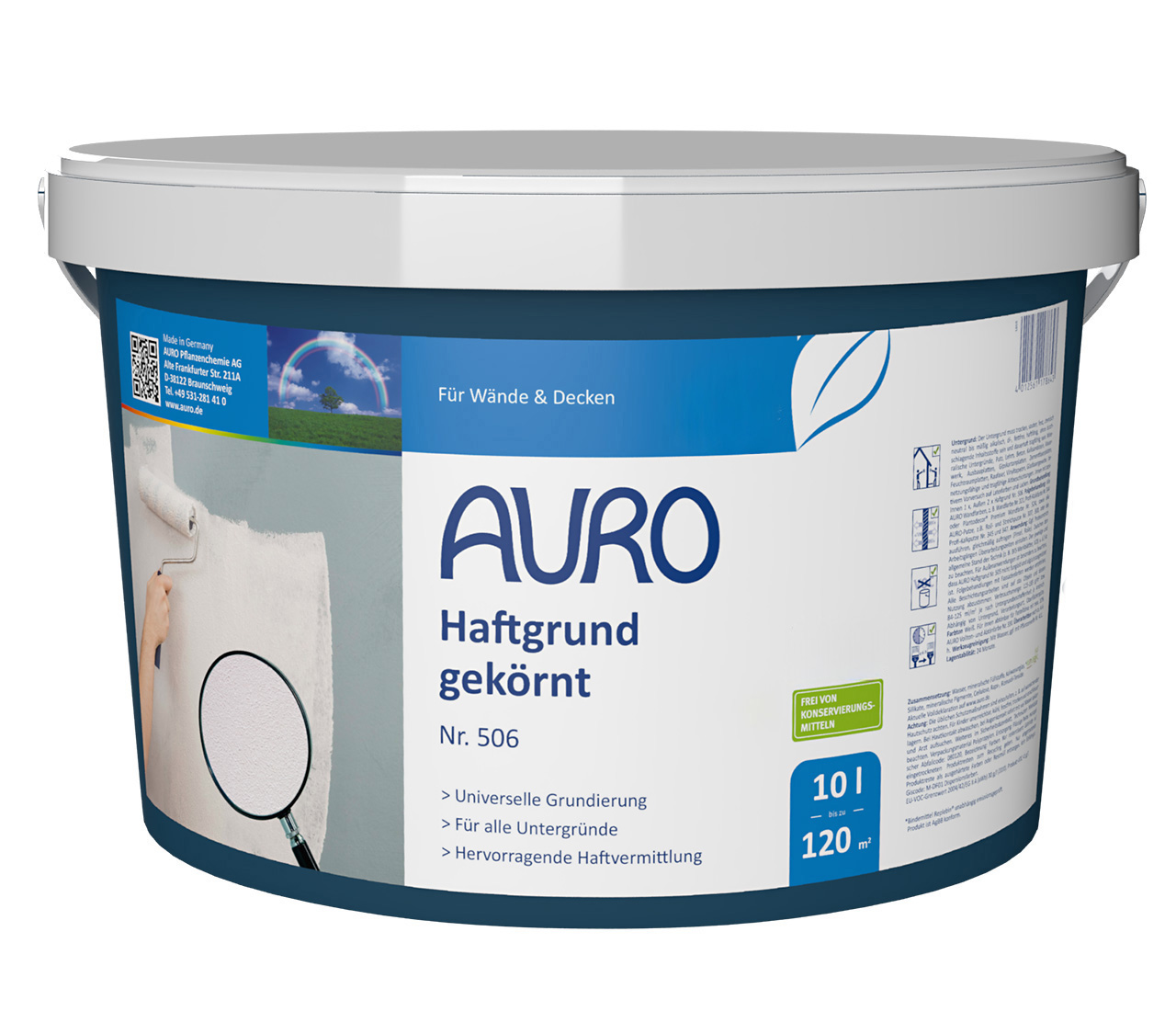 AURO Haftgrund, gekörnt Nr. 506 als 10 Liter Gebinde – diffusionsoffen und tropfarm für perfekte Anstrichvorbereitung