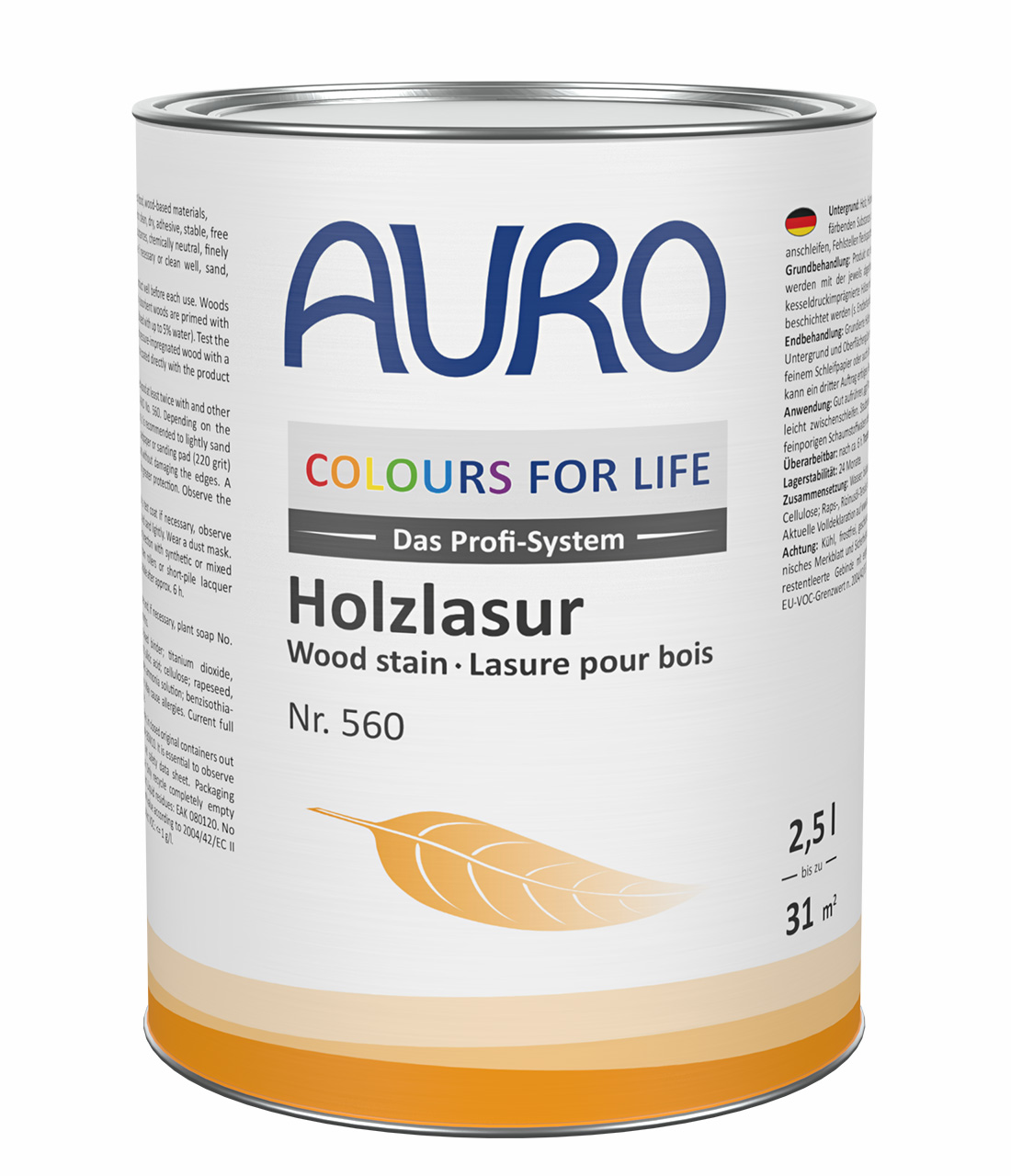 AURO COLOURS FOR LIFE Holzlasur Nr. 560 im 2,5 Liter Gebinde – maschinell abtönbar, schnelltrocknend, ideal für Holz im Außenbereich