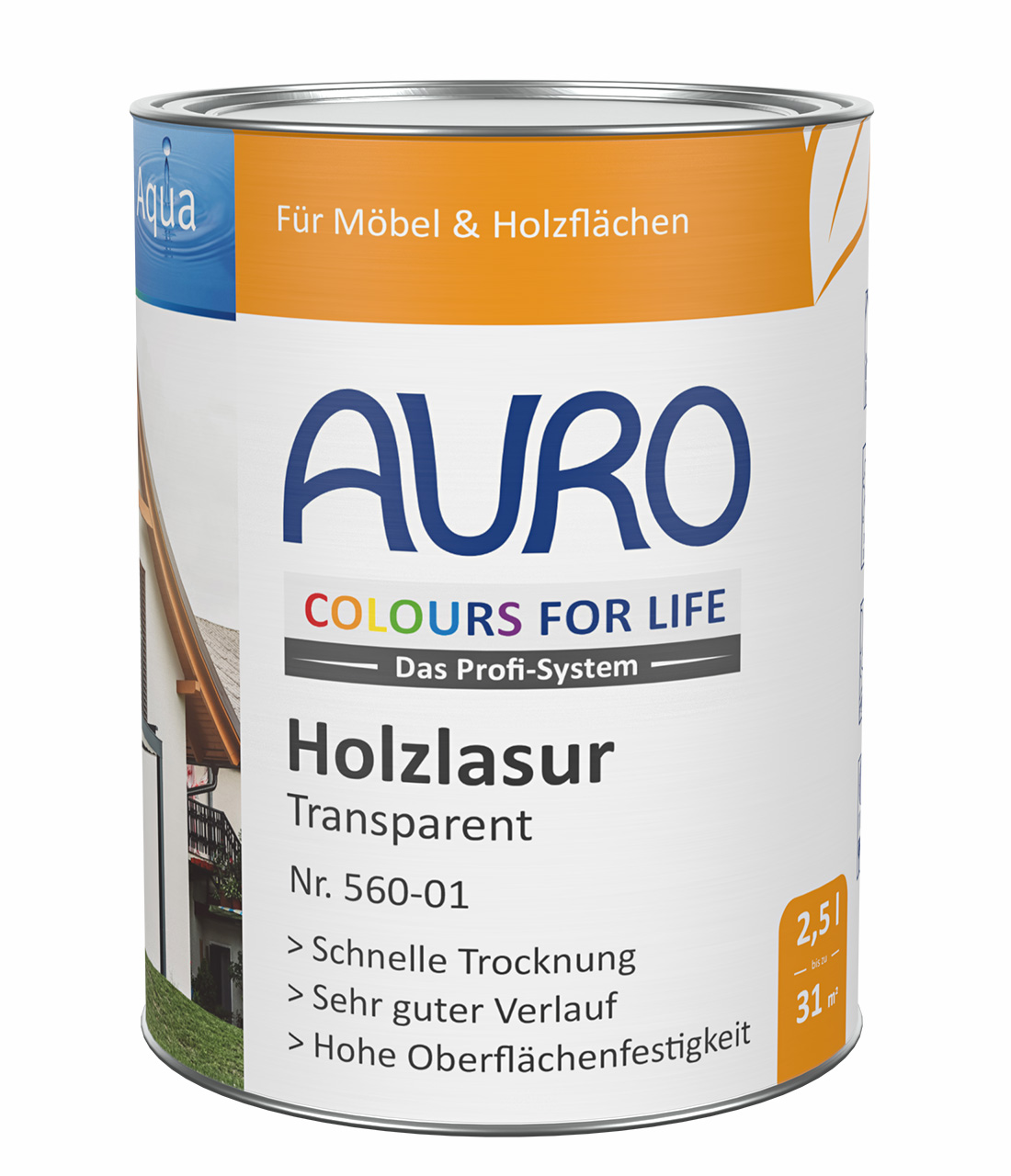 AURO COLOURS FOR LIFE Holzlasur transparent Nr. 560-01 im 2,5 Liter Gebinde zur Pflege und Schutz von Holz im Innen- und Außenbereich