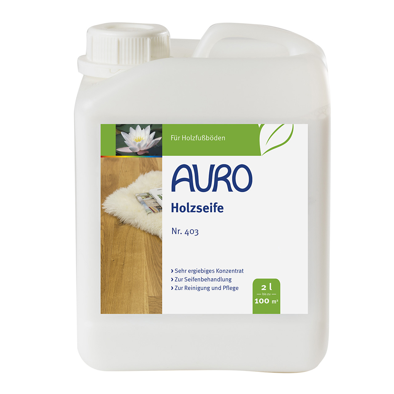 AURO Holzseife Nr. 403 im 2 Liter Kanister zur Pflege gelaugter, heller Holzböden im Innenbereich