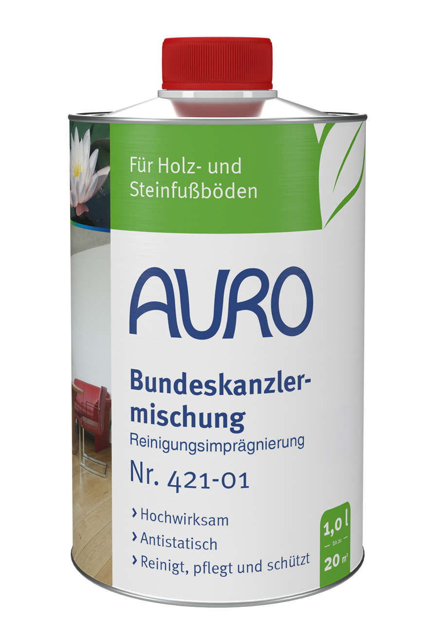 AURO Bundeskanzlermischung Reinigungsimprägnierung in 1 Liter Blechflasche für stark verschmutzte Holz- und Korkböden