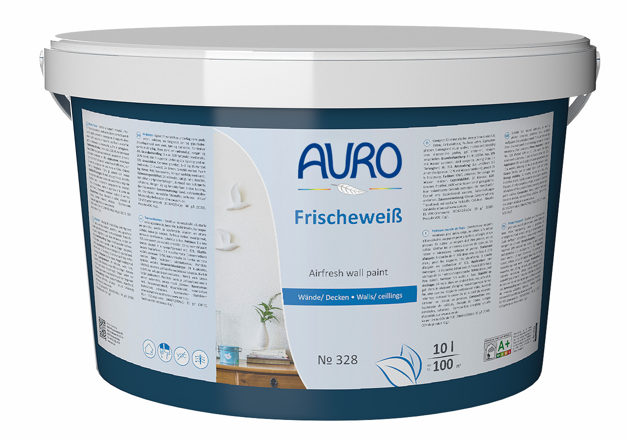 AURO Frischeweiß Nr. 328 in 10 Liter Gebinde – photokatalytische Natur-Wandfarbe für Innenräume