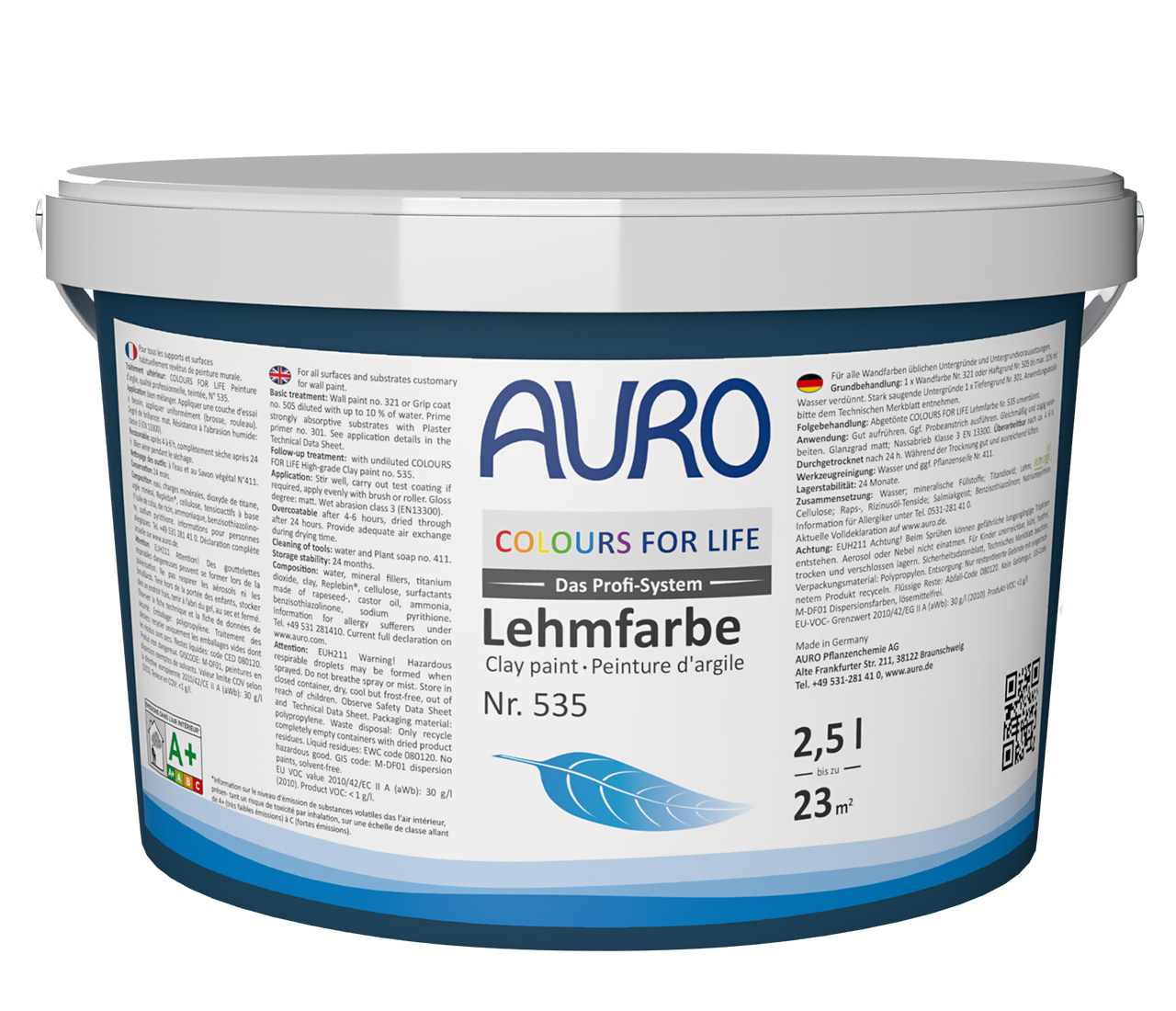 AURO COLOURS FOR LIFE Profi-Lehmfarbe Nr. 535 als 2,5 Liter Gebinde für atmungsaktive Wände in Bad und Küche