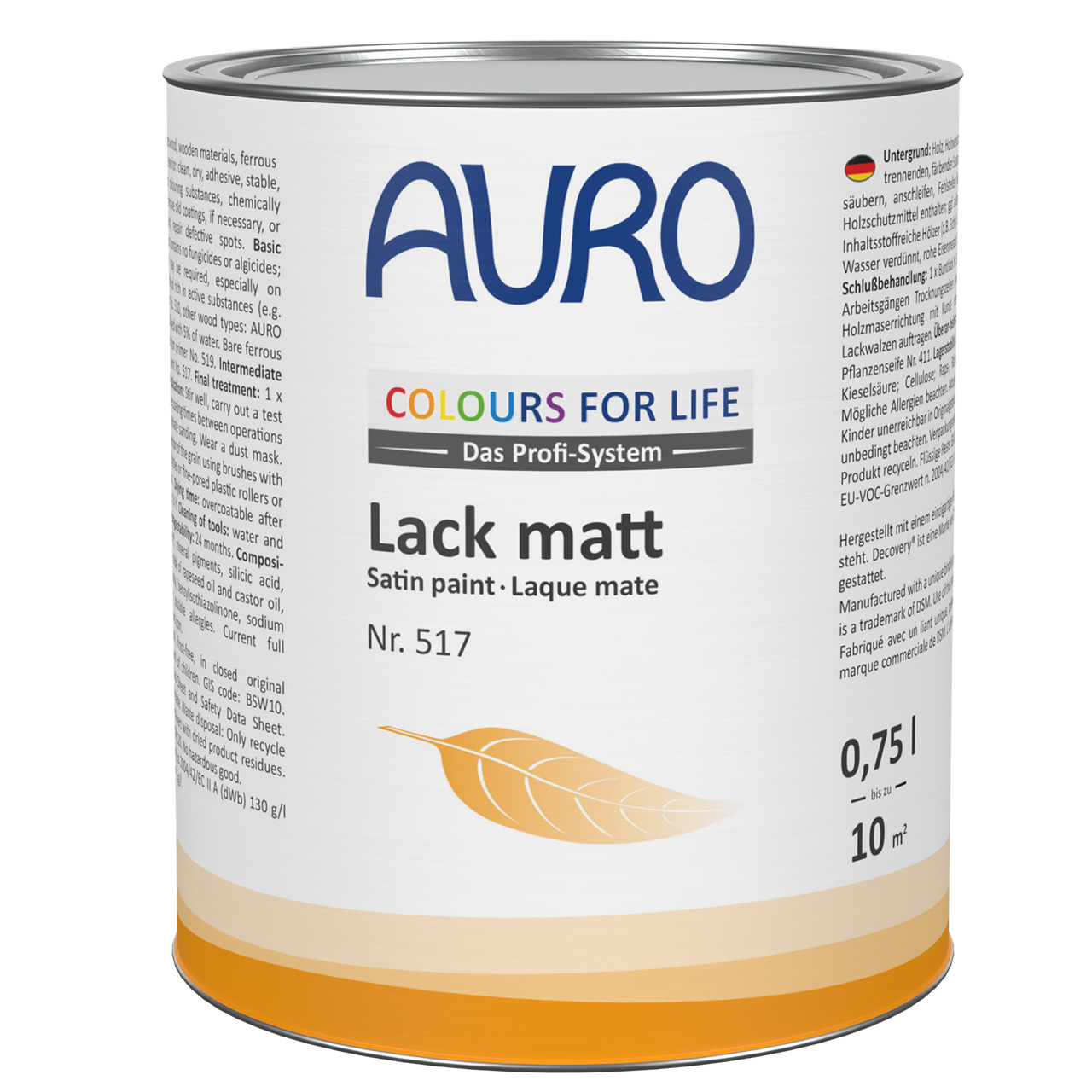 AURO COLOURS FOR LIFE Lack, matt Nr. 517 als 0,75 Liter Dose – für langlebige, matte Anstriche innen & außen