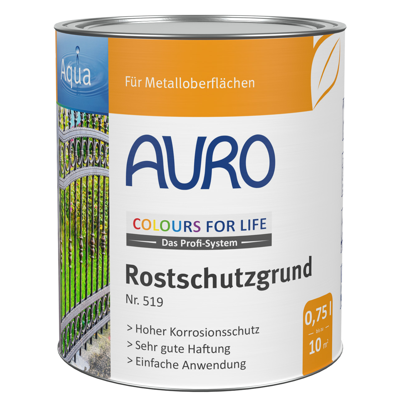 AURO COLOURS FOR LIFE Rostschutzgrund Nr. 519 in 0,75 Liter Dose – Korrosionsschutz für Metallflächen im Innen- und Außenbereich
