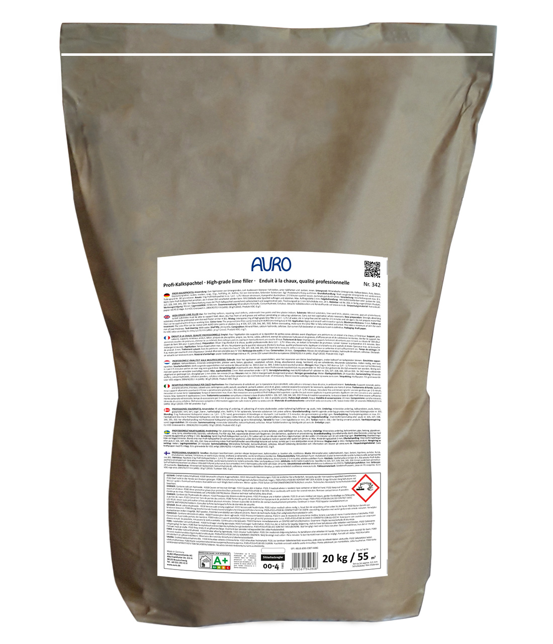 AURO Profi-Kalkspachtel Nr. 342 im 20 kg Sack zum Spachteln und Glätten von Innenwänden vor dem Kalkanstrich