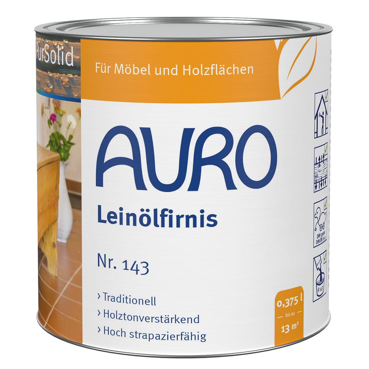 AURO Leinölfirnis Nr. 143 in 0,375 Liter Dose – natürliche Imprägnierung für Holzflächen