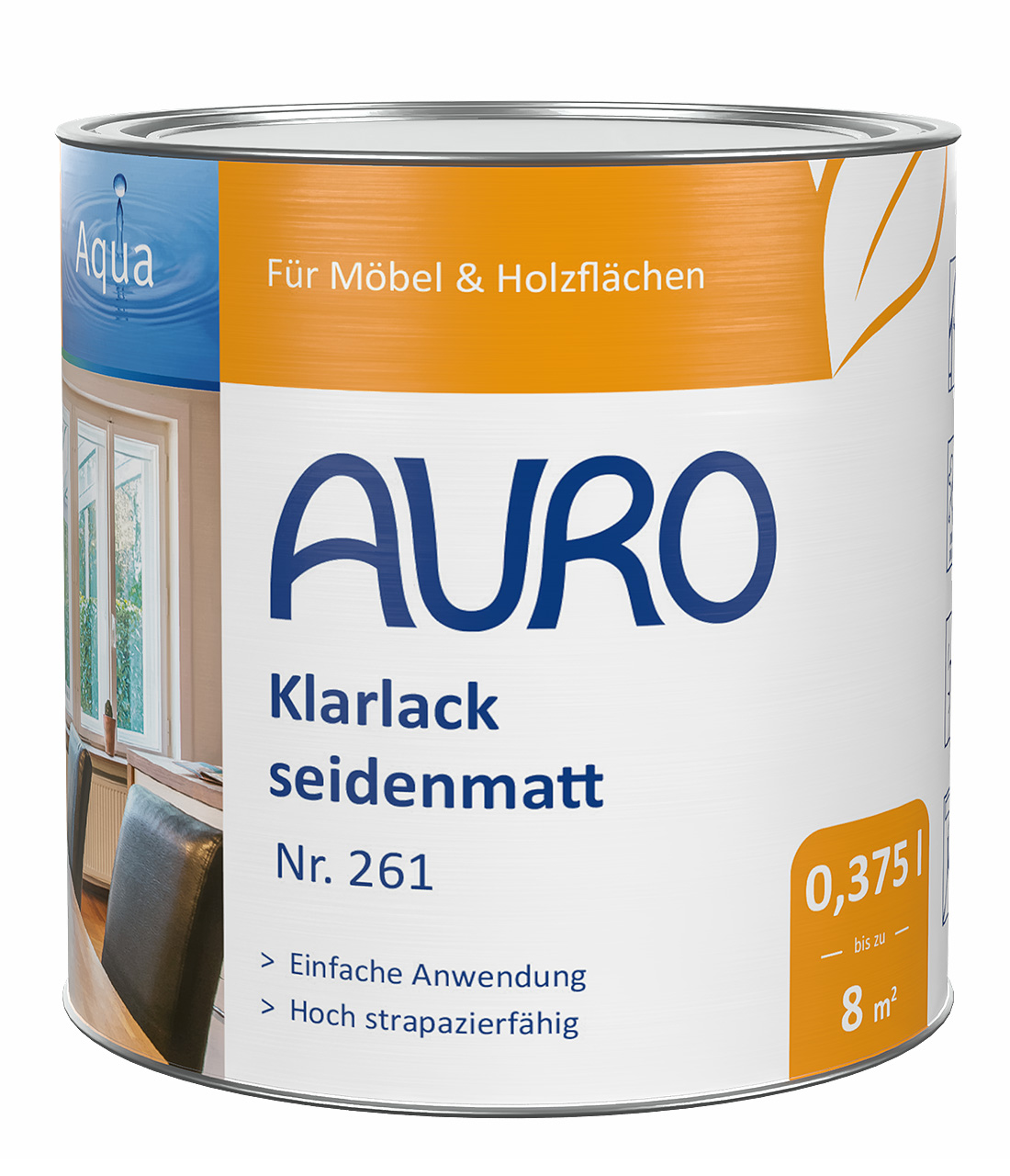 AURO Klarlack seidenmatt Nr. 261 in 0,375 Liter Dose für Holzoberflächen im Innenbereich