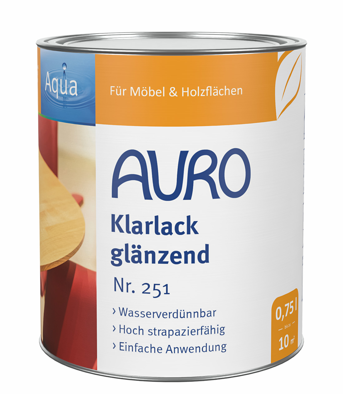 AURO Klarlack, glänzend Nr. 251 – 0,75 Liter Dose für Möbel und Holzobjekte im Innenbereich