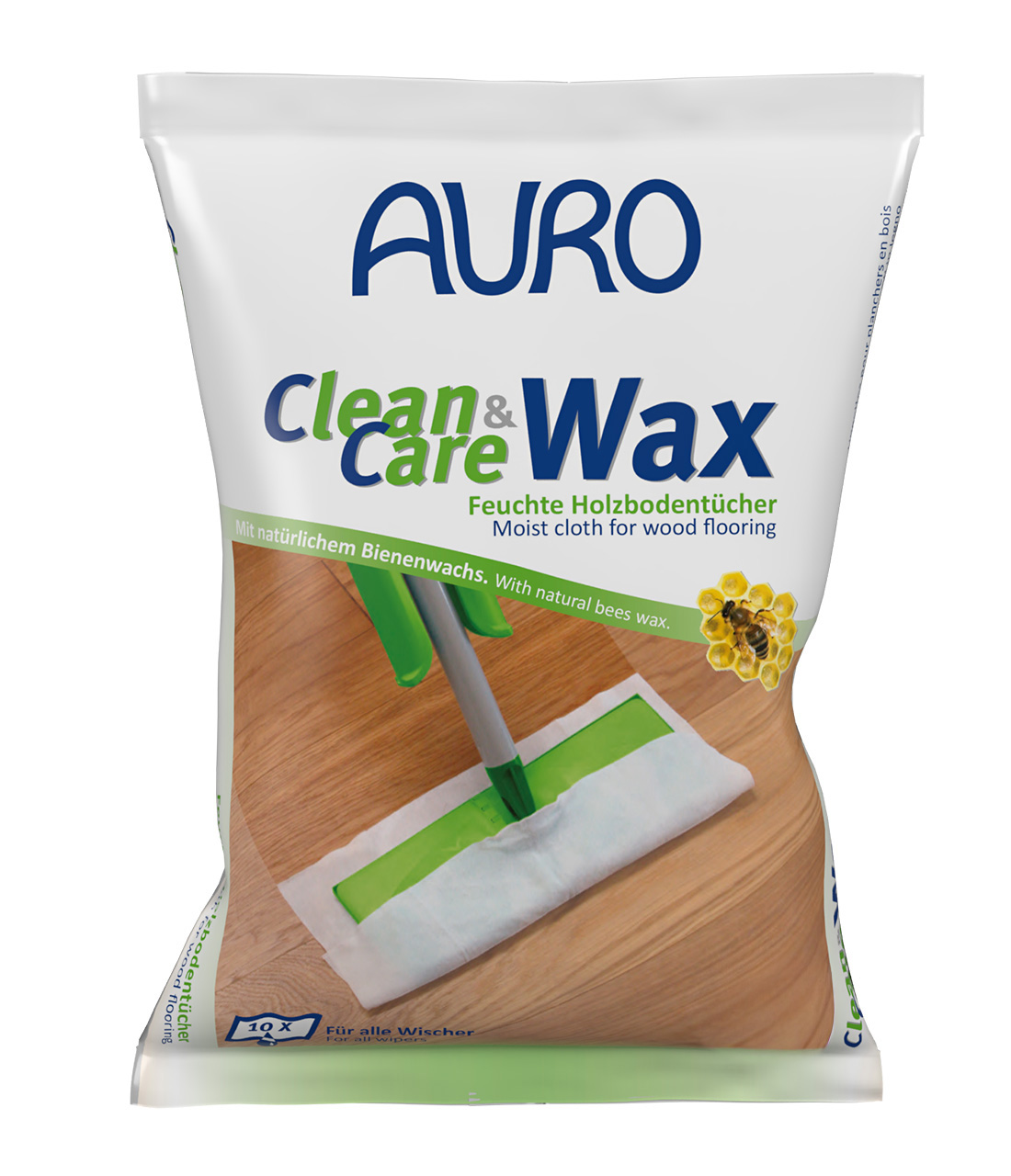 AURO Clean & Care Wax Nr. 680 Paket mit feuchten Holzbodentüchern zur Reinigung von Holz- und Korkböden