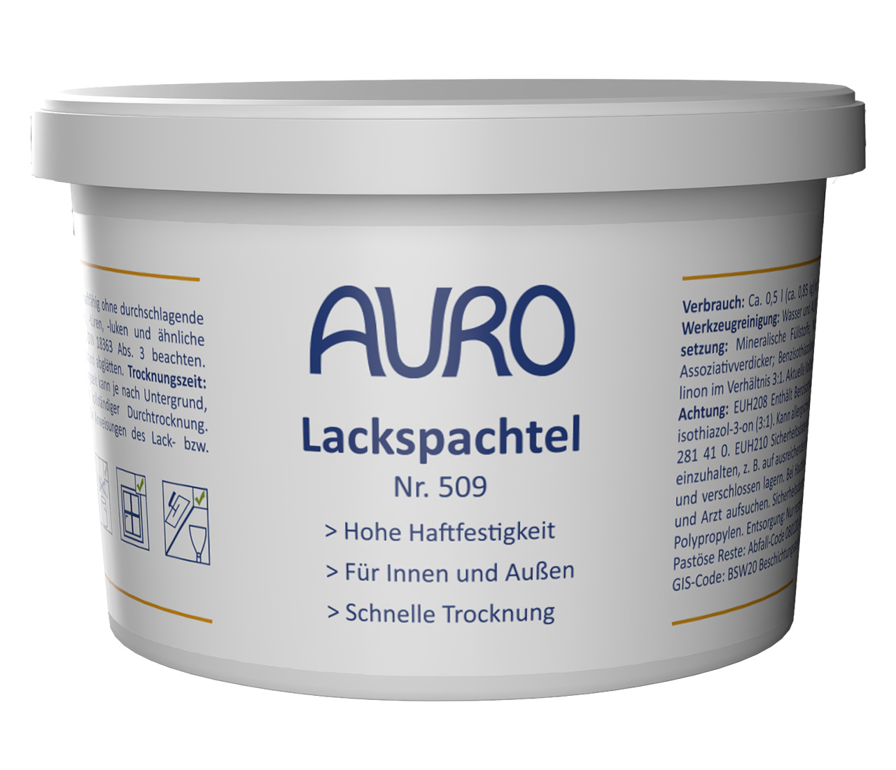AURO Lackspachtel Nr. 509 in 0,4 kg Dose zum Ausbessern von Rissen und Unebenheiten auf Holzoberflächen, wasserbasierter Spachtel für innen und außen