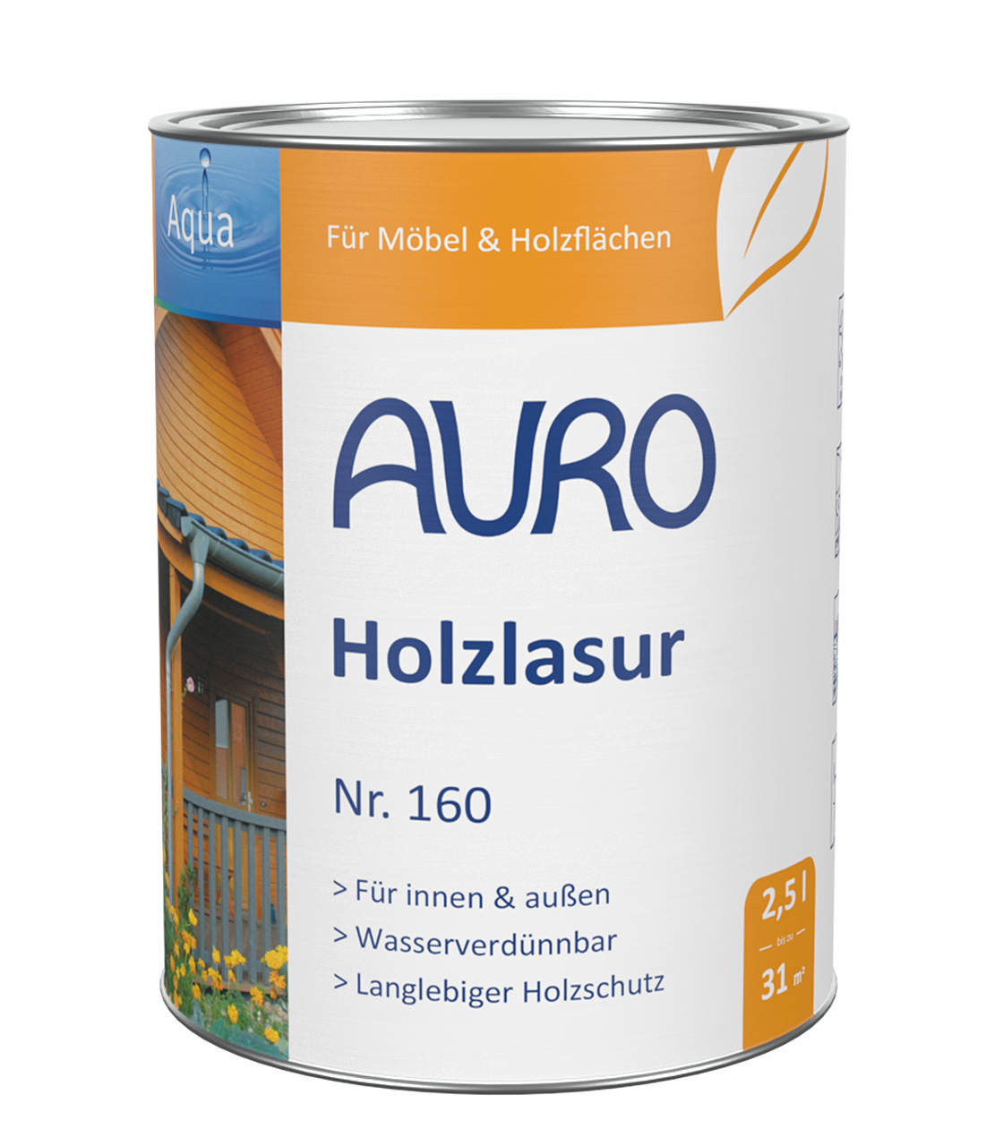 AURO Holzlasur, Aqua Nr. 160 im 2,5 Liter Gebinde – lösungsmittelfreie Holzlasur für Kindermöbel