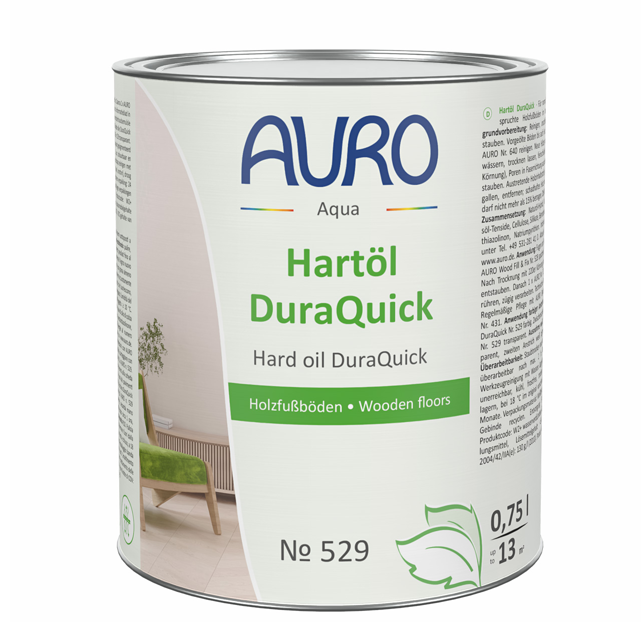 AURO Hartöl DuraQuick Nr. 529 in 0,75 Liter Dose für Holzfußböden im Innenbereich, transparentes Hartöl mit schneller Trocknung