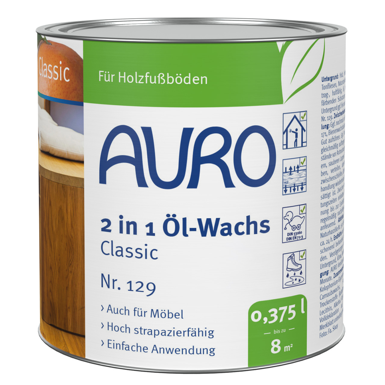AURO 2 in 1 Öl-Wachs Classic Nr. 129 in 0,375 Liter Dose für Möbel und Fußböden