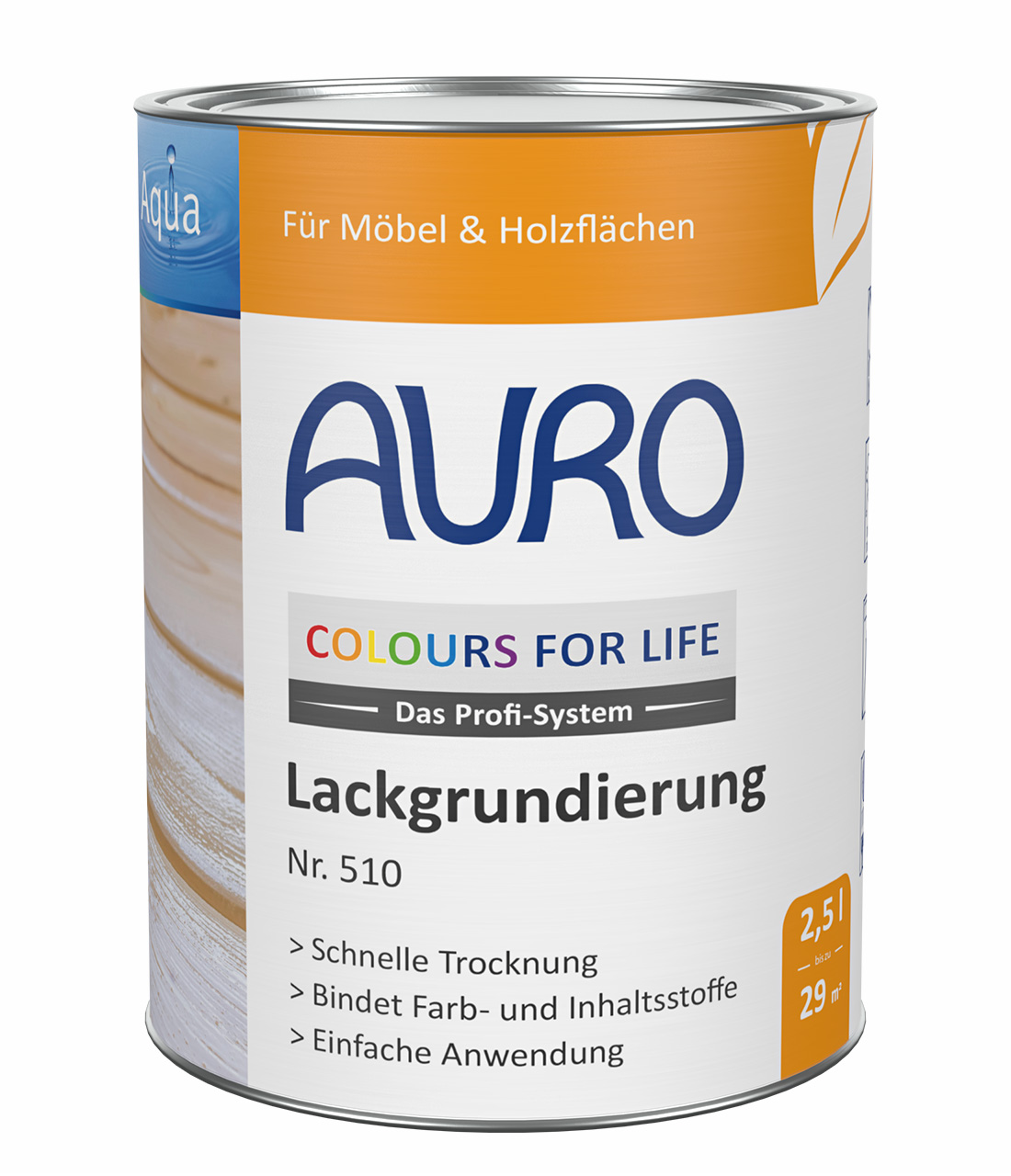 AURO COLOURS FOR LIFE Lackgrundierung Nr. 510 im 2,5 Liter Gebinde – sichere Grundierung mit Spielzeugnorm.