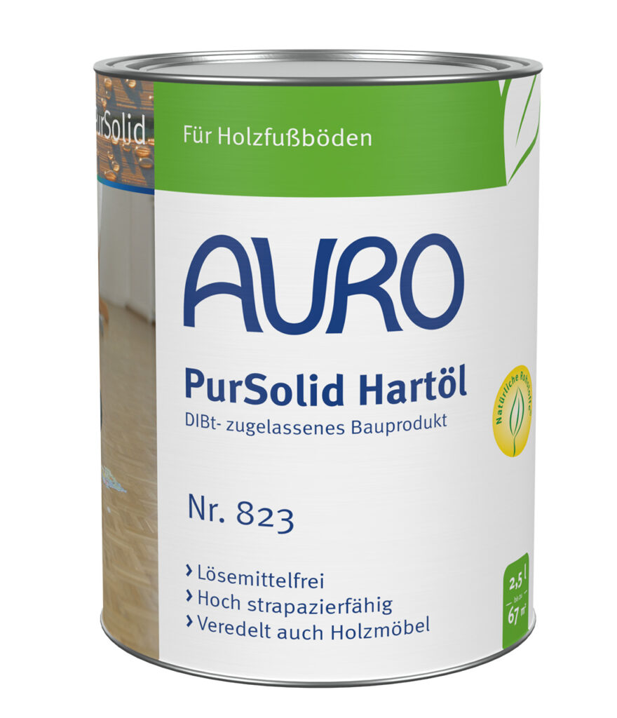 AURO PurSolid Hartöl (DIBt-zugelassenes Bauprodukt) Nr. 823 – Hartöl 2,5 Liter Dose für Innenflächen AURO PurSolid Hartöl (DIBt-zugelassenes Bauprodukt) Nr. 823 in 2,5 Liter Dose – transparentes Öl für stark beanspruchte Holz- und Korkflächen im Innenbereich