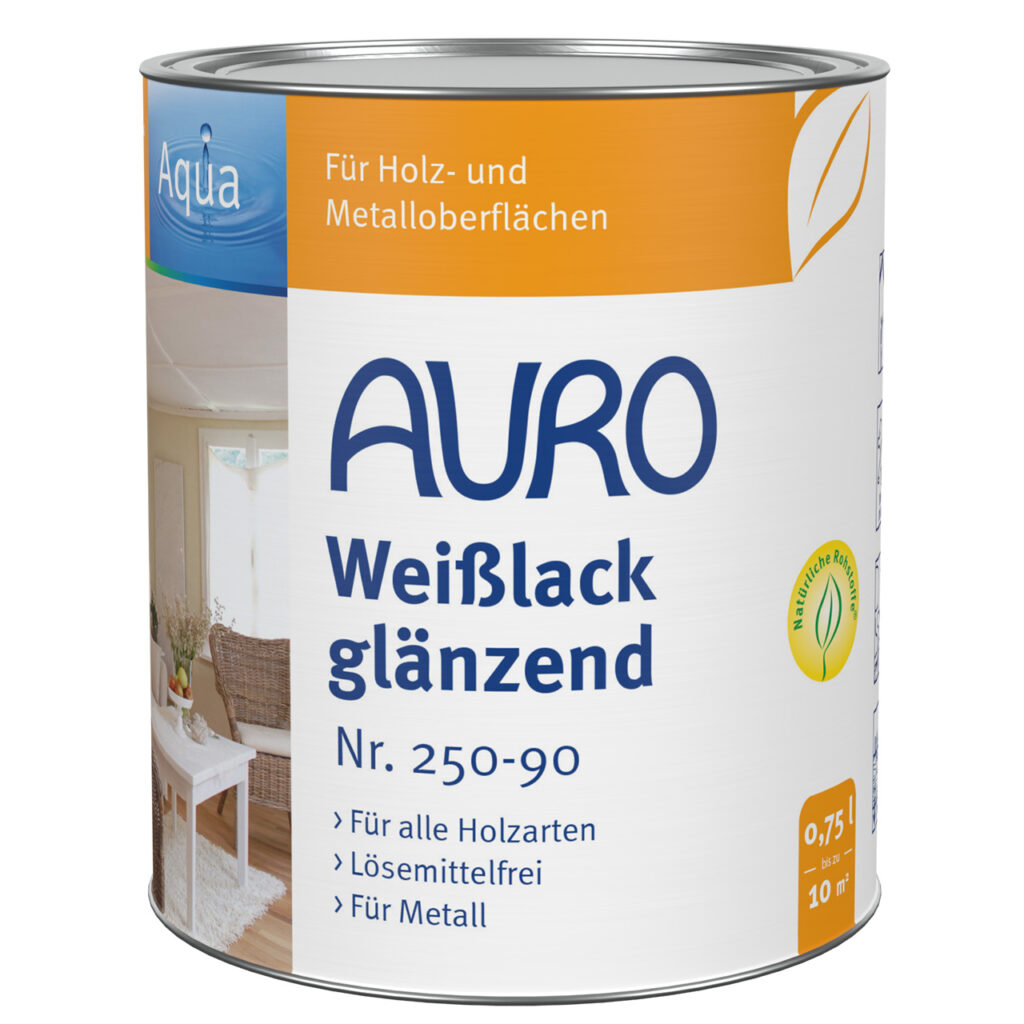 AURO Weißlack glänzend Nr. 250-90 als 0,75 Liter Dose – lösemittelfrei und wetterbeständig