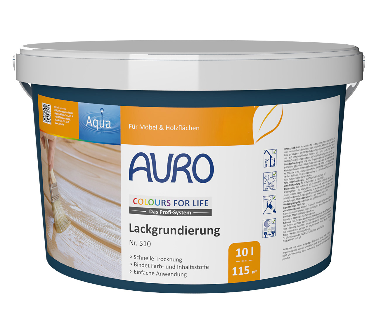AURO COLOURS FOR LIFE Lackgrundierung Nr. 510 im großen 10 Liter Gebinde – ideal für größere Holzflächen.