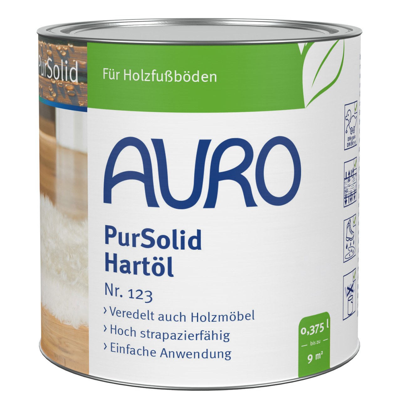 AURO PurSolid Hartöl Nr. 123 in 0,375 Liter Dose – transparentes Holzöl für Innenbereiche