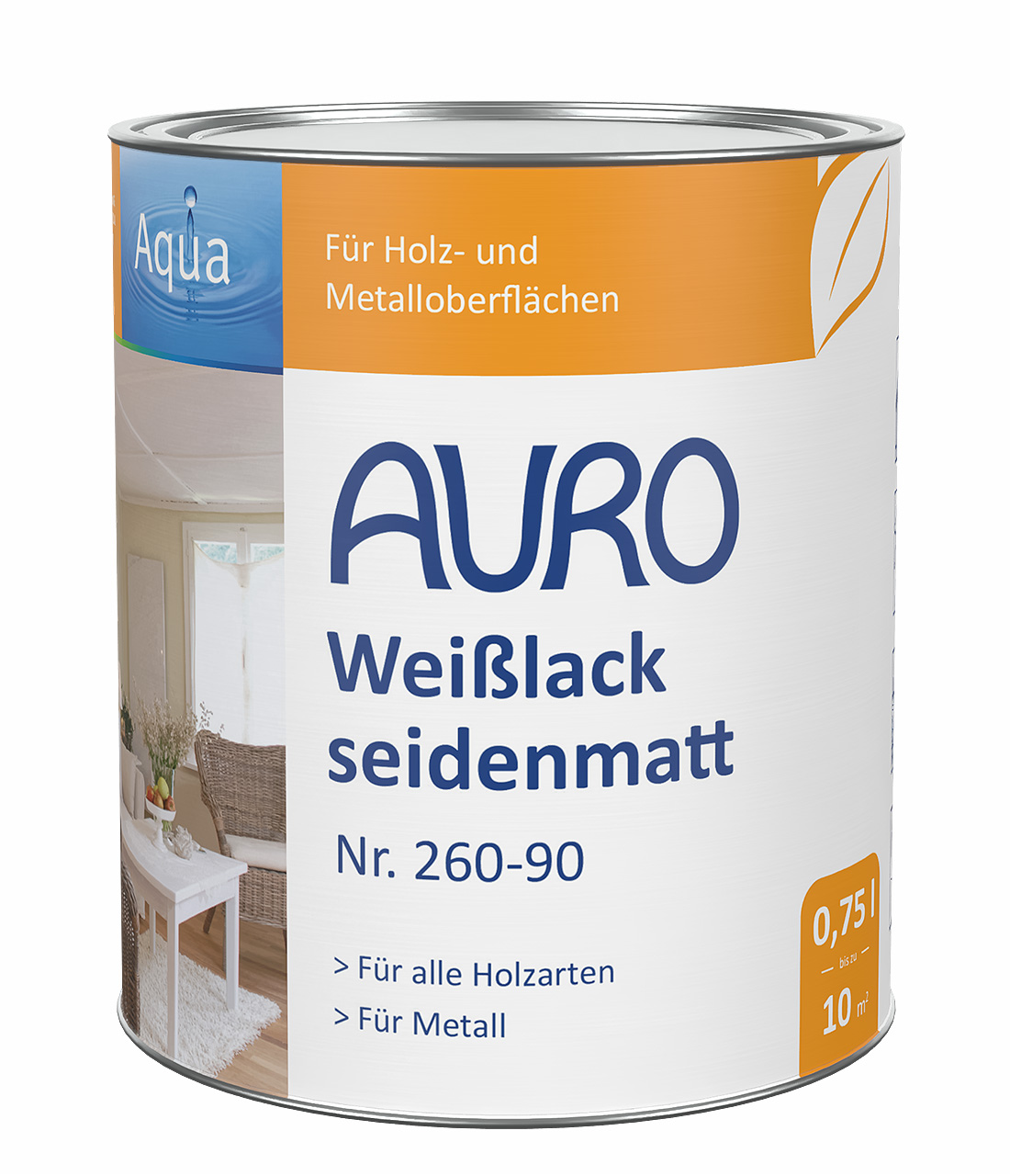 AURO Weißlack, seidenmatt, Aqua Nr. 260-90 in 0,75 Liter Dose – speichel- und schweißbeständig, ideal für Spielzeug