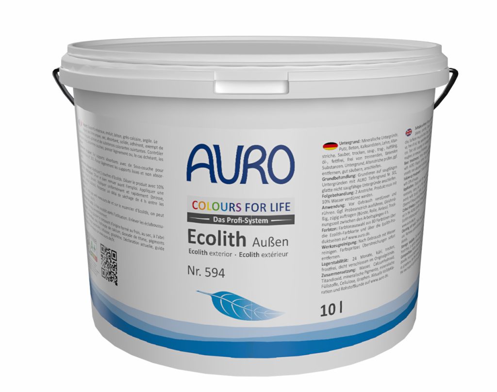 AURO COLOURS FOR LIFE Ecolith Außen Nr. 594 mineralische Fassadenfarbe im 10 Liter Gebinde für langlebige Anstriche auf Putz und mineralischen Außenflächen.